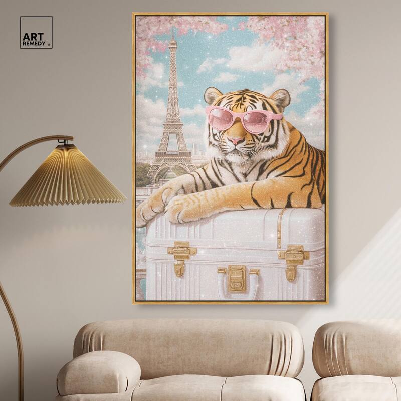 Tiger Luggage Paris Canvas by Art Remedy