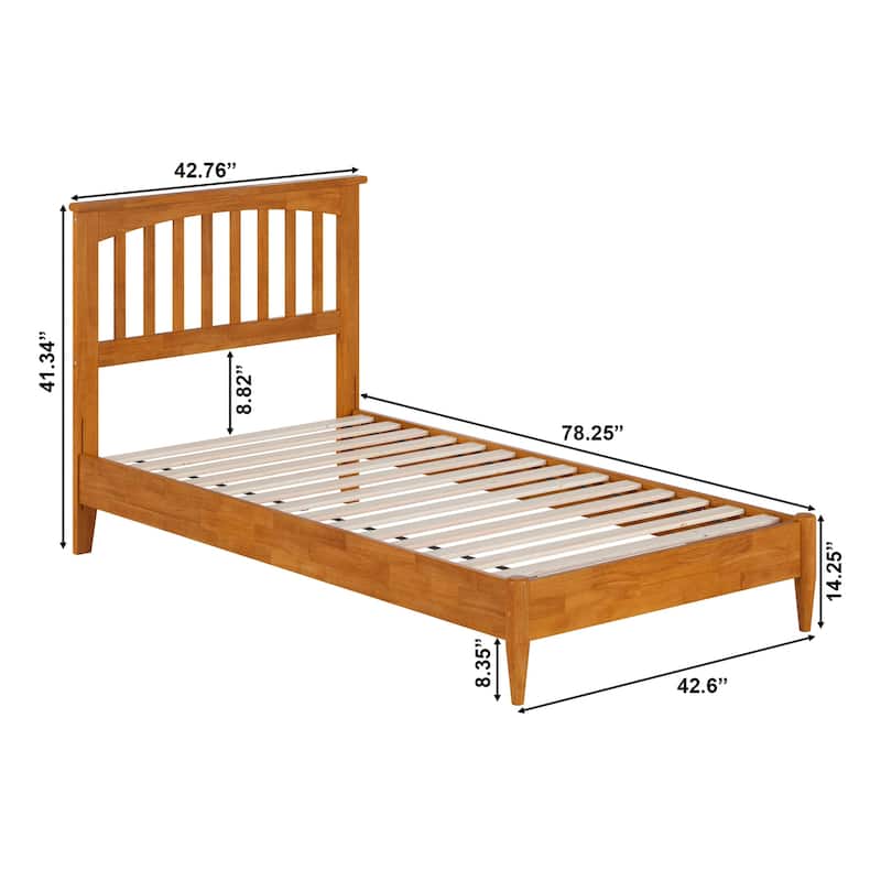 Twin Wood Platform Bed - Low Profile Solid Wood Bed Frame - Light Toffee Finish