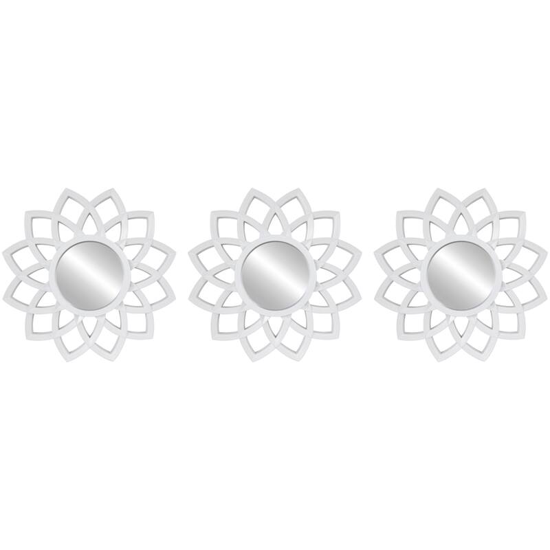 Set of 3 Arched Floral Matte White Wall Mirrors 9.5"