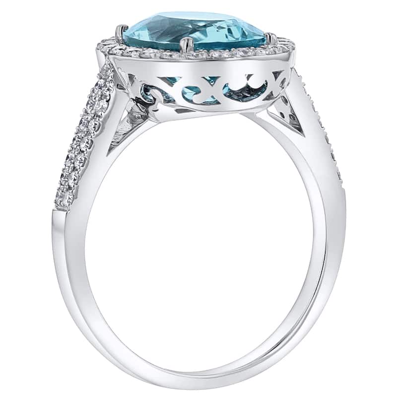 IGI Certified 3.75 ct Aquamarine and Diamond Ring in 14k White Gold
