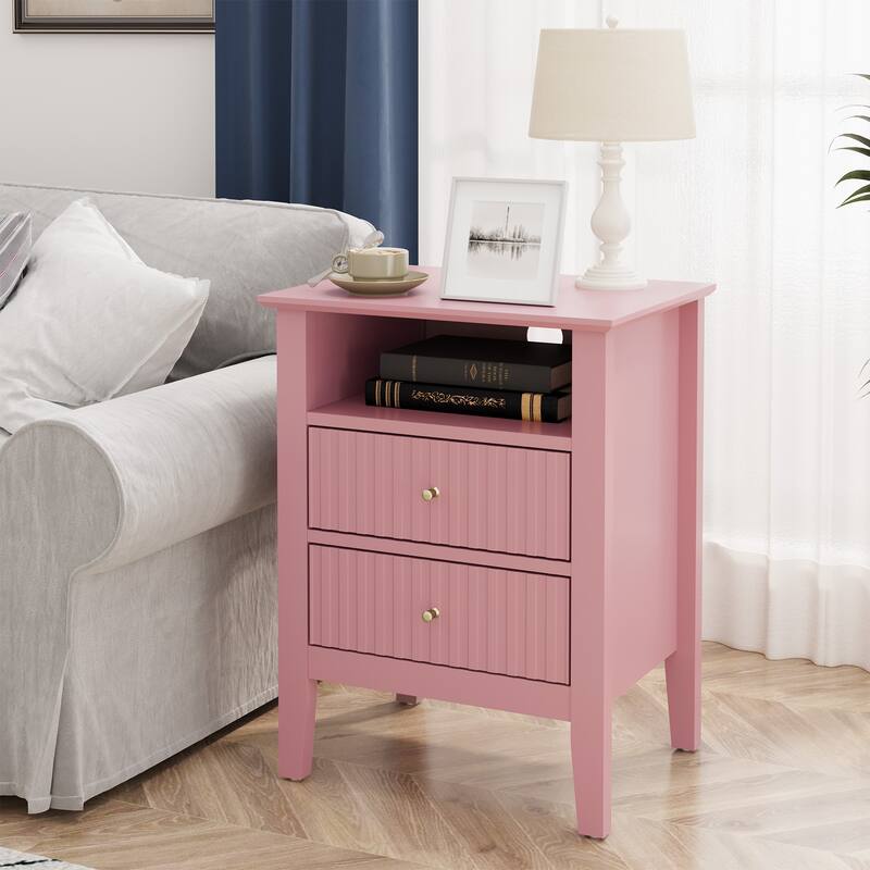 Modern Fluted Nightstand with 2 Drawers