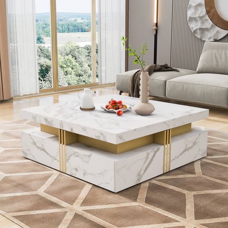 Modern Square Storage Coffee Table with 4 Drawers