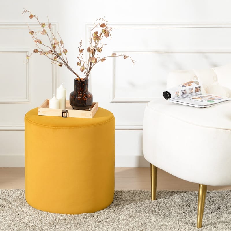 KINWELL Round Upholstered Pouf Ottoman Footrest