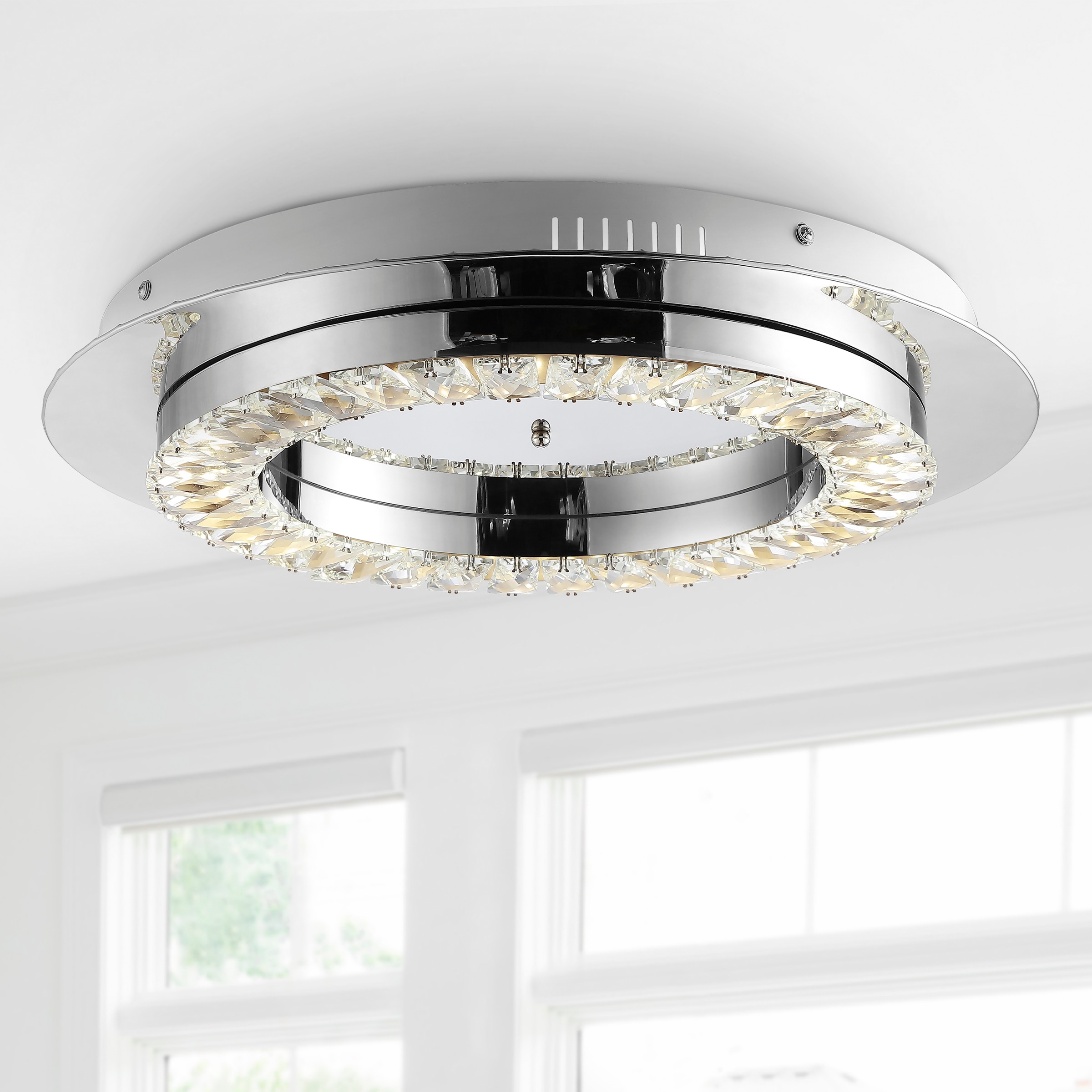 JONATHAN Y Brice Integrated Iron/Crystal Glam LED Flush Mount