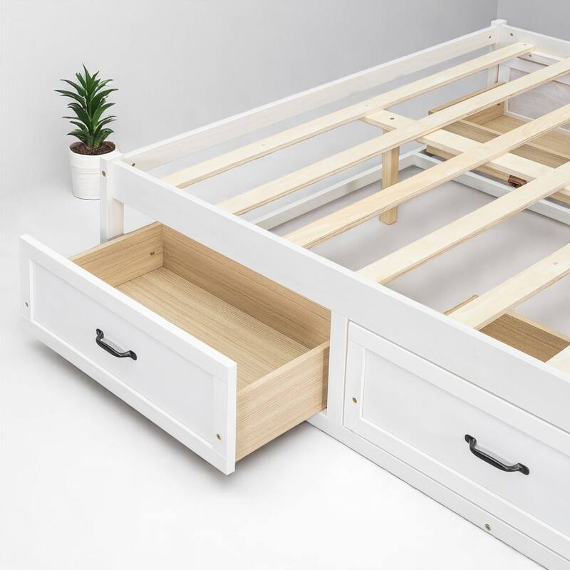 Full/Queen Platform Bed with 6 Storage Drawers, Modern Wood Frame with Slats, No Box Spring Needed
