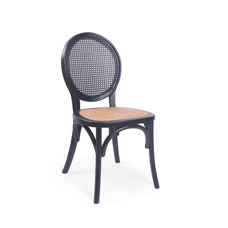 Rattan Dining Chairs Set of 2, with Cane Backrest and Wood Frame Vintage