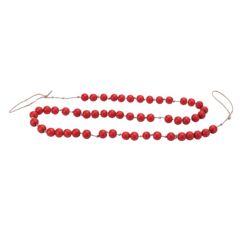 60" Set of 2 Rustic Wood Bead Garlands with Jute String for Christmas Tree or Fireplace - 60”L x 0.5”W x 0.5”H - Red, Beige