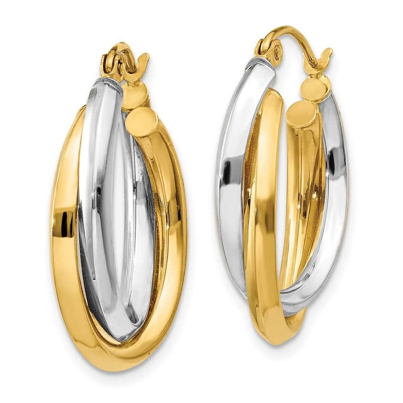 Curata 14k Two Tone Gold Polished Double Oval Hoop Earrings - 13x4mm