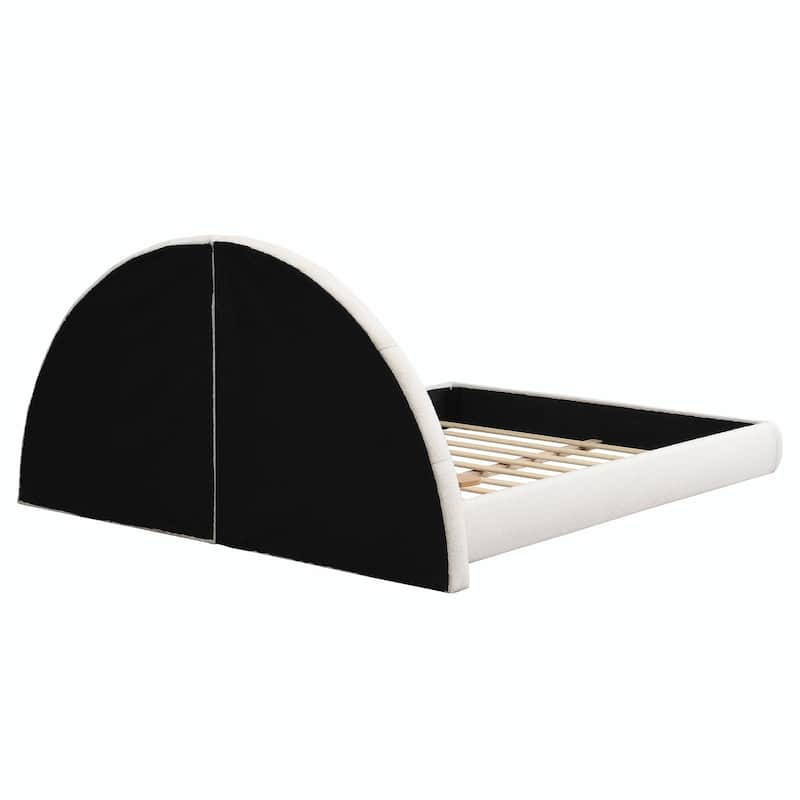Unique Arched Bouclé Bed with Attached Small Table