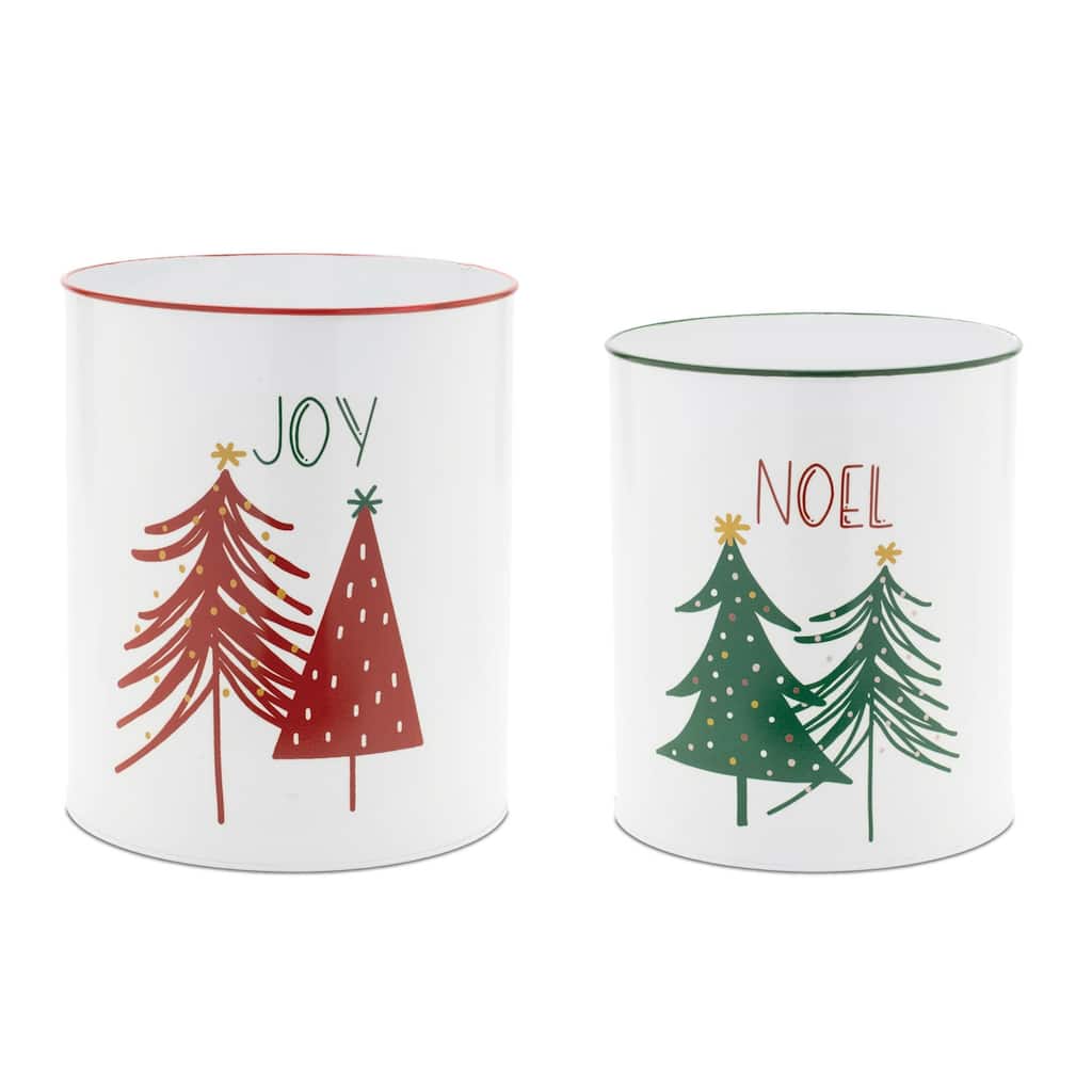 Tall Cylindrical Joy and Noel Christmas Planter - 9.5" - Set of 2