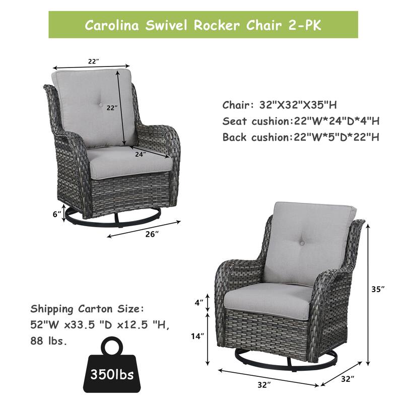 Pocassy Outdoor Wicker Glider Swivel Club Chairs (Set of 2)