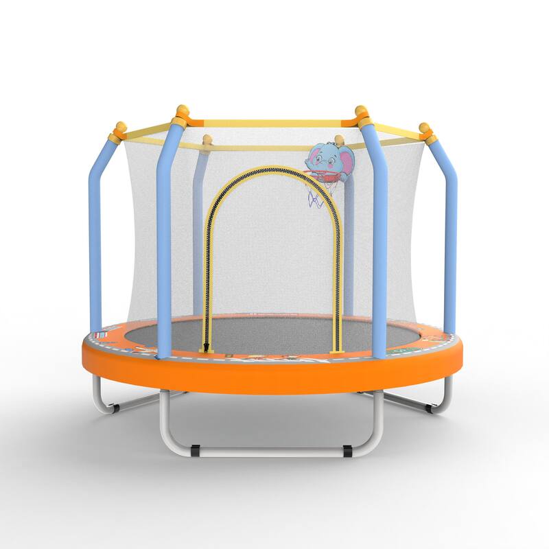 55-inch Trampoline for Kids Indoor & Outdoor Small Toddler Trampoline with Basketball Hoop - Orange