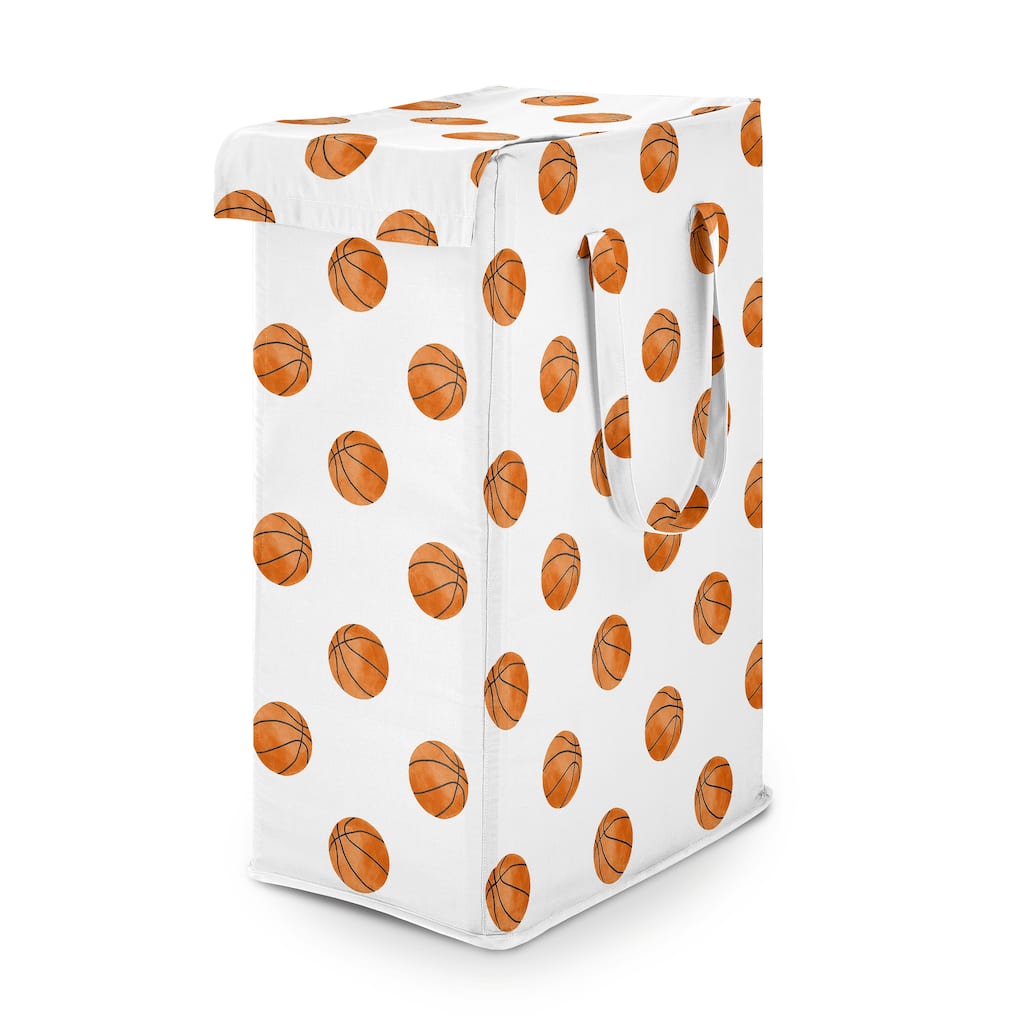 Sweet Jojo Designs Orange/White Basketball Boy Foldable Laundry Hamper with Handles for Watercolor Vintage Sport Themed Collect.