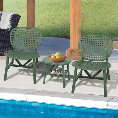 All Weather Hollow Design 3pcs Retro Patio Table Chair Set Outdoor Conversation Bistro Set, Sunbathing Chair Set for Pool, Deck