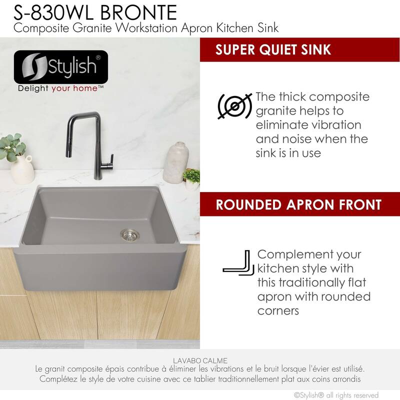 STYLISH Undermount 30" Workstation Single-Bowl Composite Granite Kitchen Sink - 30" x 21" x 10"