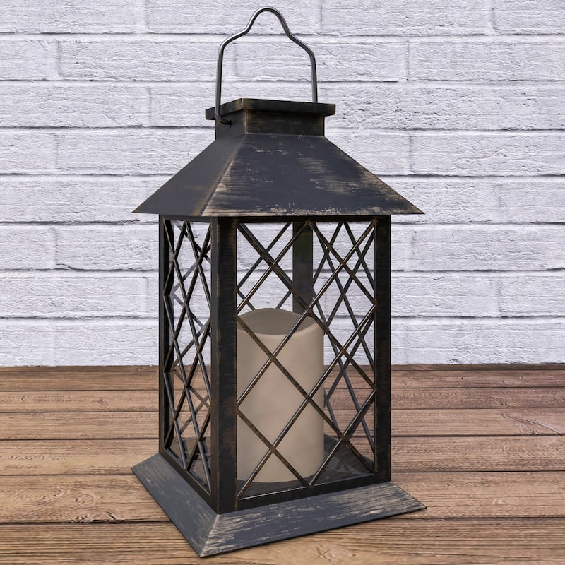 Lavish Home Solar Powered Lantern with LED Candle