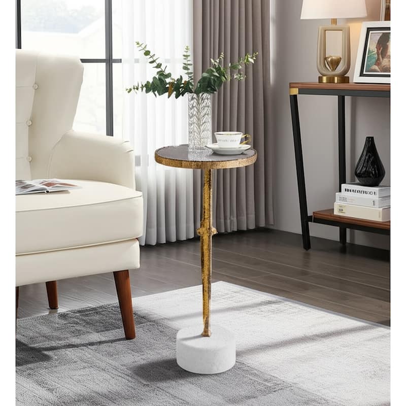 Metal Side Table Modern Slim Base Round Top Cocktail Accent - 24" Gold - 24.0" - Marble - 24.0" - Gold