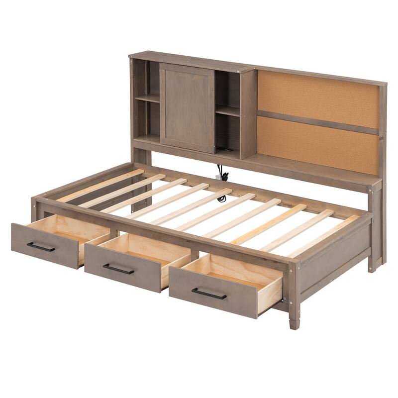 Twin Size Lounge Daybed with Storage, USB Ports and 3 Drawers