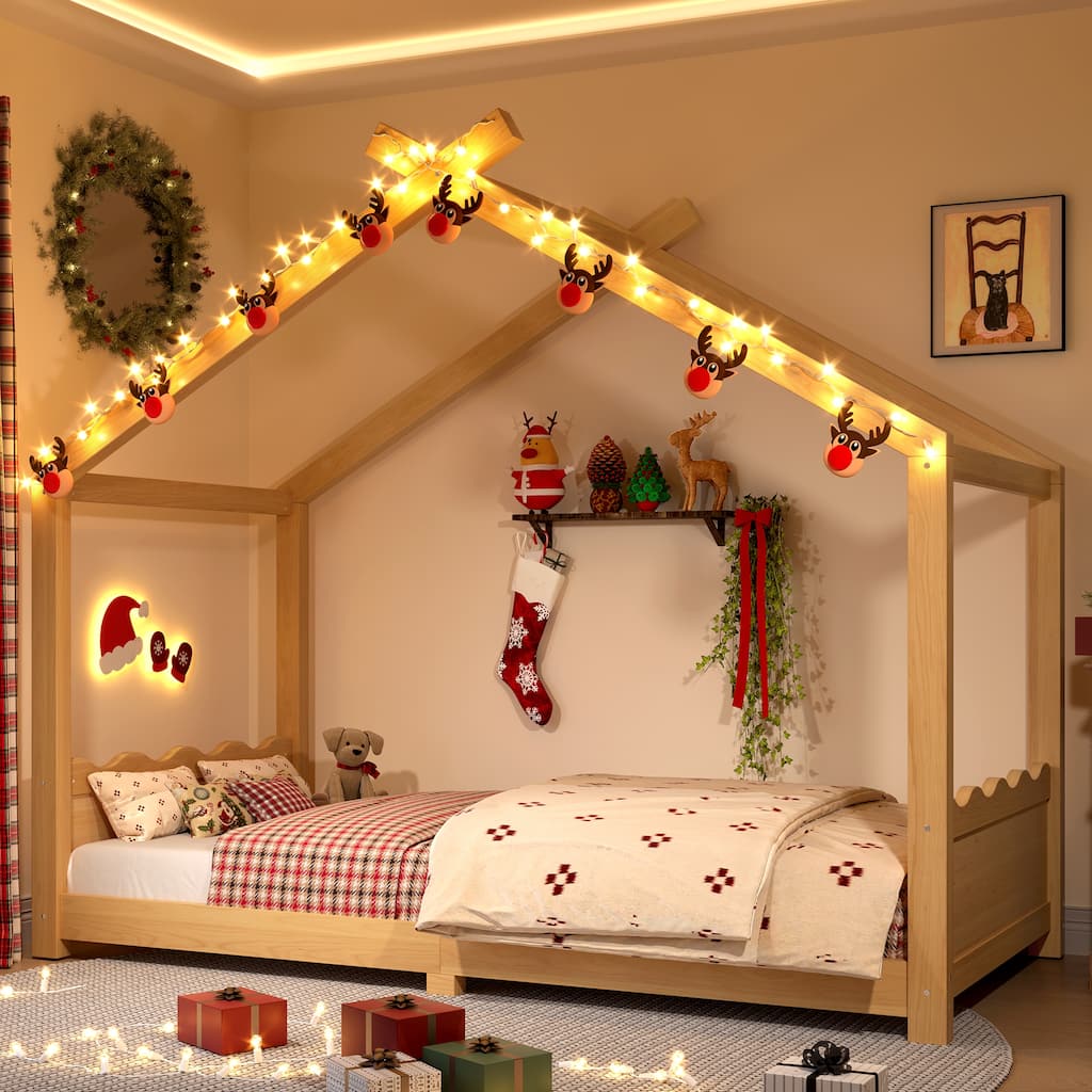 Montessori Bed Floor House Bed with Wave-shaped Headboard and Footboard