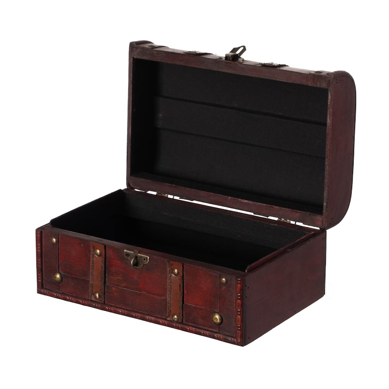Decorative Vintage Wood Treasure box - Wooden Trunk Chest with Handle