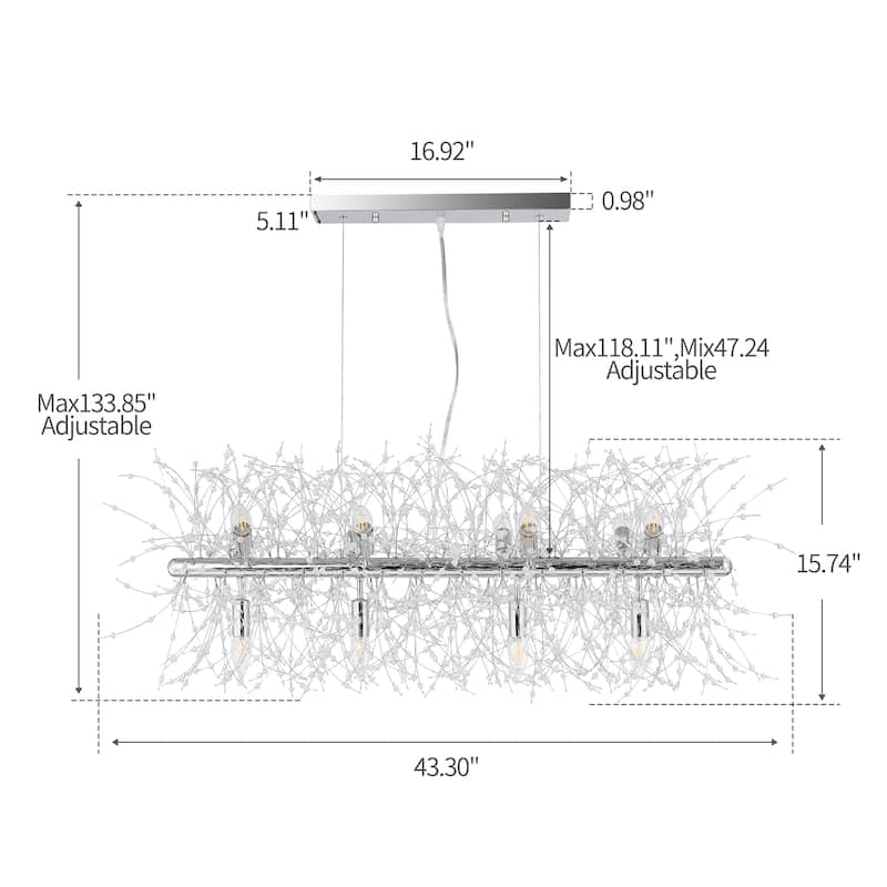 12-Light Kitchen Island Linear Pendant with Crystal Accents, Luxury Chic Style