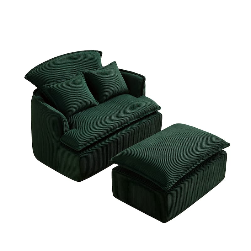 Green Corduroy Sofa with Foam Frame and Ottoman, Compact Modern Design - 47.24" x 35.43” x 37.4"