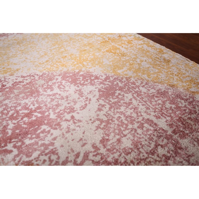 Colorful Abstract Indian Runner Rug Hand-Knotted Wool Carpet - 2'9"x 7'7"