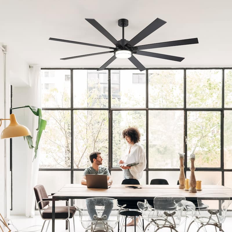 75"/80" Modern Matte Black Ceiling Fan with LED Light and Remote(8/10 Blades)