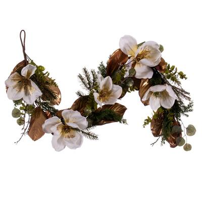 Vickerman 60" White Magnolia Garland.