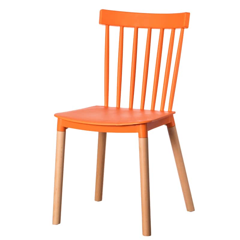 Modern Plastic Dining Chair Windsor Design with Beech Wood Legs - Single Orange
