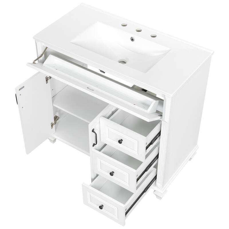 Solid Wood Frame Bathroom Vanity Cabinet, 36" Undermount Ceramic Sink Bathroom Cabinet