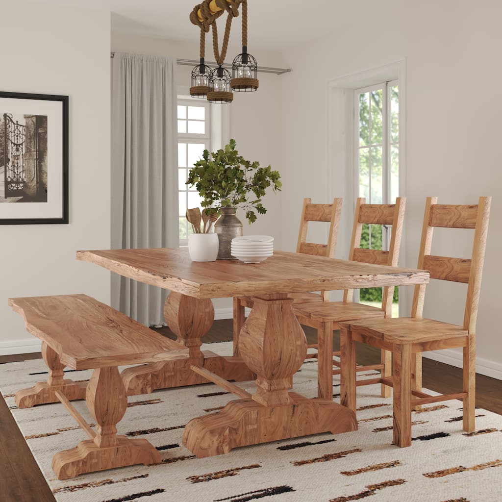 Hartford Farmhouse Live Edge Wood Dining Table, 78"L x 44"W x 30"H, Natural Finish by Sevita - 78"L x 44"W x 30"H