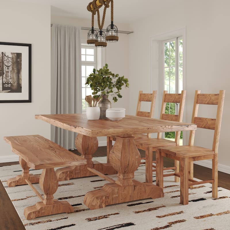Hartford Farmhouse Live Edge Wood Dining Table, 78"L x 44"W x 30"H, Natural Finish by Sevita - 78"L x 44"W x 30"H