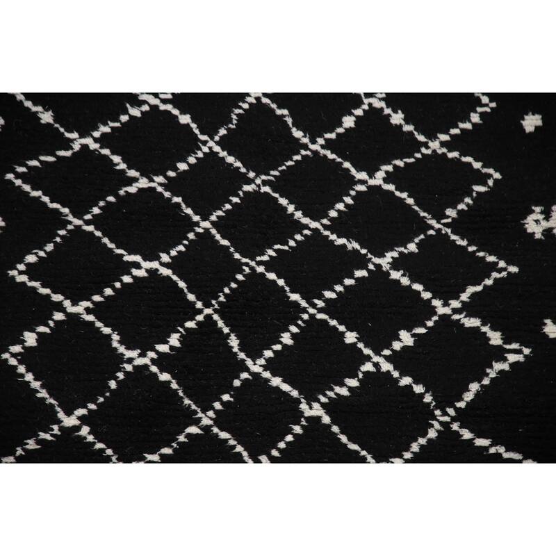 Black Plush Moroccan Indian Area Rug Hand-Knotted Wool Carpet - 5'2"x 8'1"