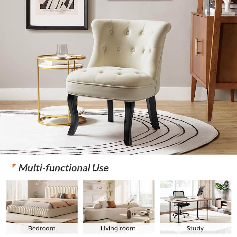 Paolino 25.1" Wide Traditional Velvet Button-tufted Back Stools with Wood Legs by HULALA HOME
