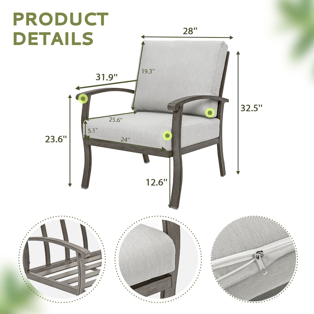 5-Person Aluminum Patio Conversation Set with Coffee Table, Sofa and Light Gray Cushions