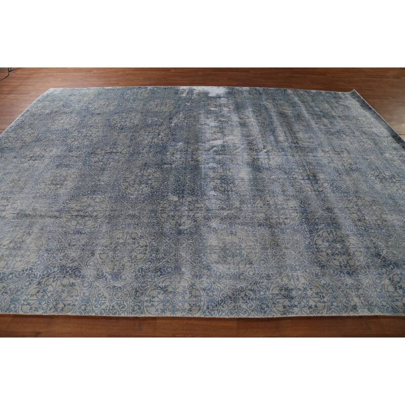 Handmade Wool & Silk Geometric Abstract Indian Area Rug - 8'5"x 11'4"