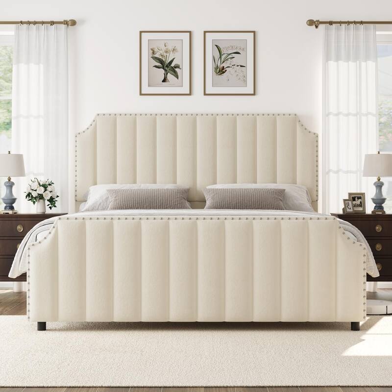 Platform Bed Frame with 50.2" Headboard - Beige_King - King