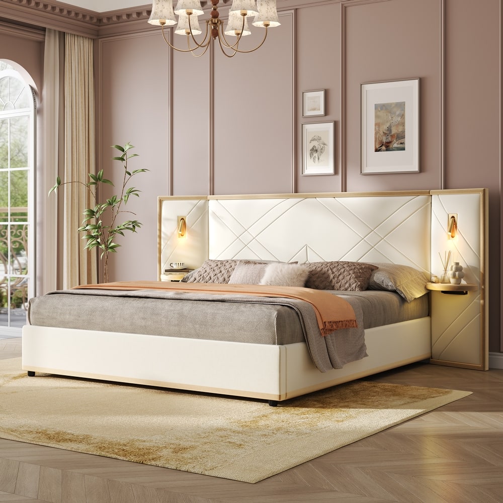 Christopher Knight Home - Voss Velvet Upholstered Bed with 2 Built-in LED Lights and 2 Storage Side Panels