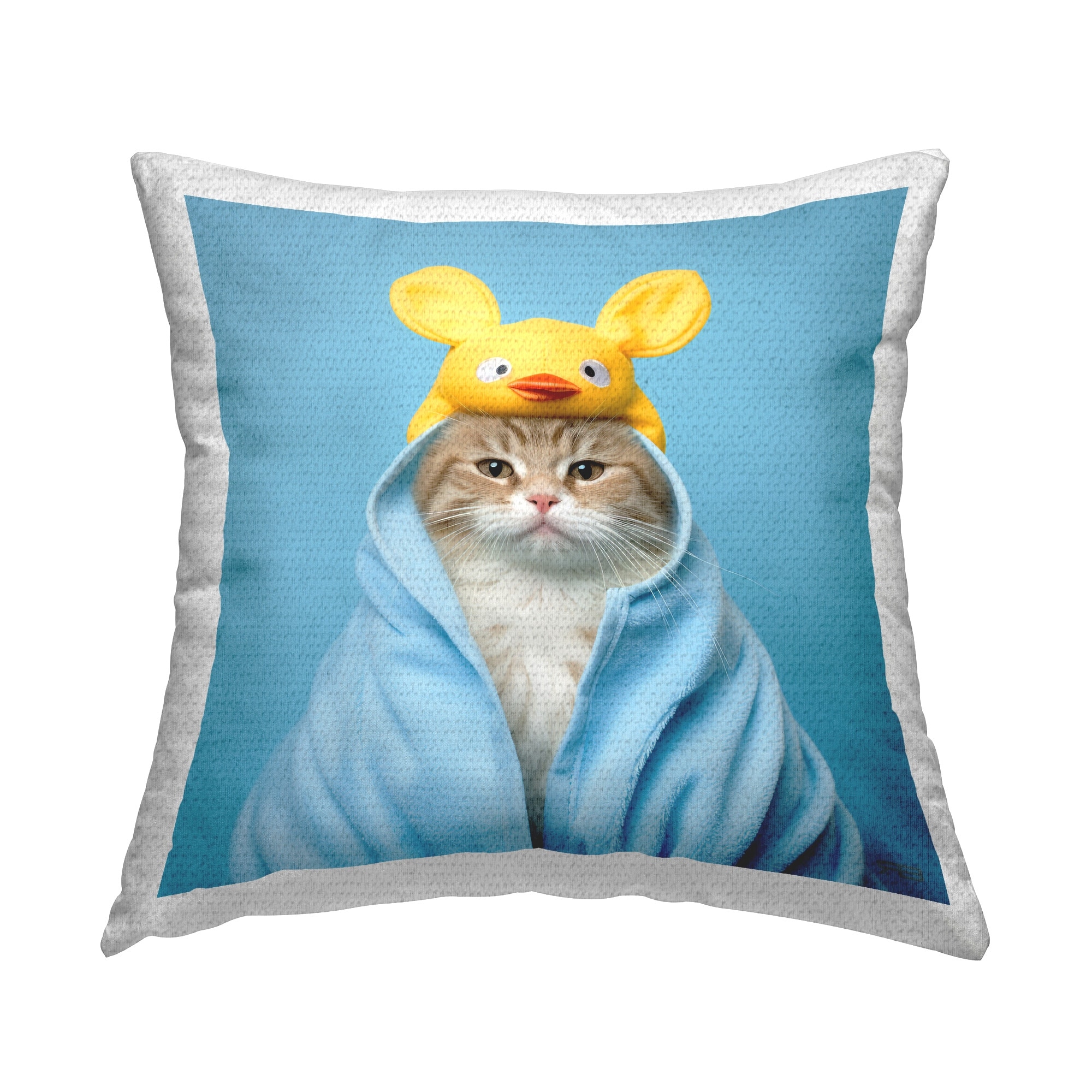 Stupell Cat in Bathroom Robe Printed Outdoor Throw Pillow Design by RB