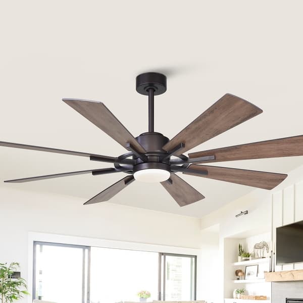 slide 2 of 48, Parrot Uncle 60" Farmhouse Integrated LED Windmill Ceiling Fan with Light and Remote Oil-rubbed Bronze