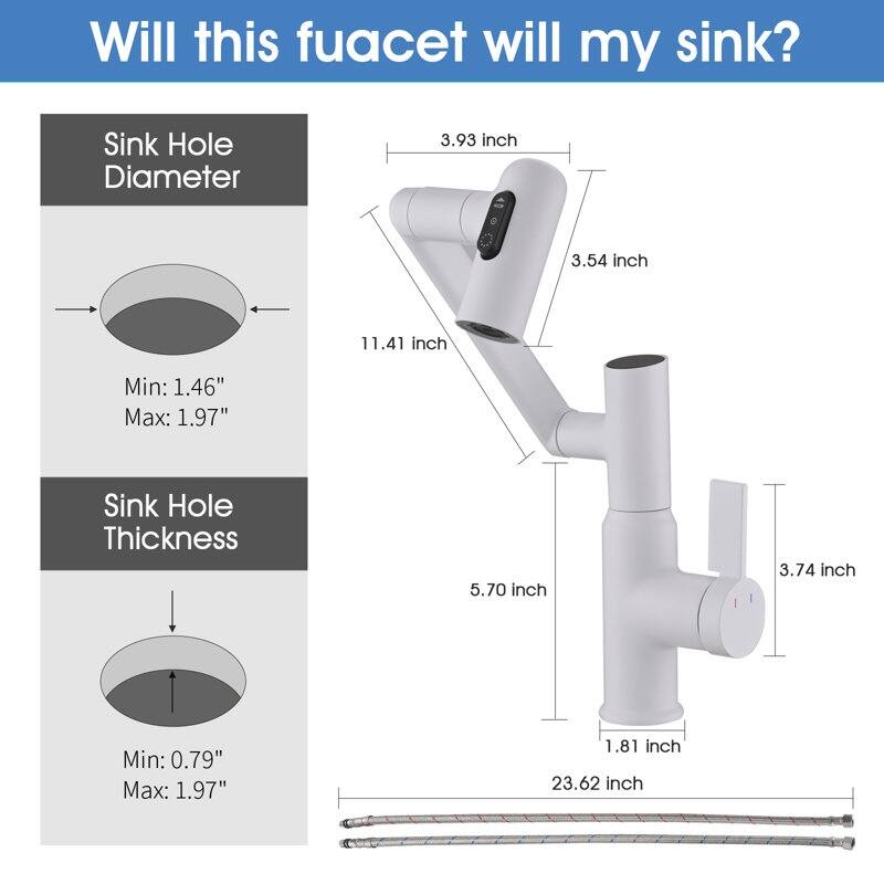 Bathroom Sink Faucet with Spray Temperature Display Anti Skid 360 Swivel​