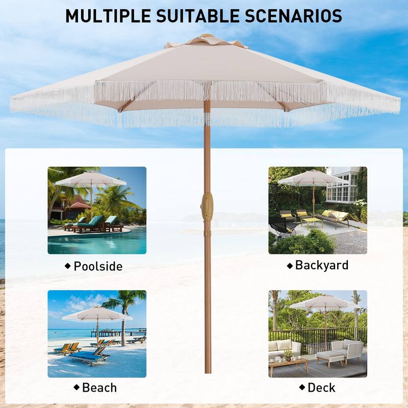Autlaycil 7.5 ft Outdoor Umbrella Patio with Fringe.
