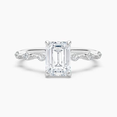 Auriya 14k Gold Emerald Lab Grown Diamond Station Hidden Halo Engagement Ring 1.00 to 5.00 ct. tw. (F-G, VS)