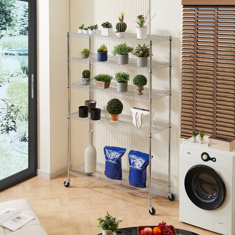 6 Tier Adjustable Storage Shelves Metal Wire Shelving Unit with Wheels - 48.03 "L × 17.72 "W × 71.65 "H