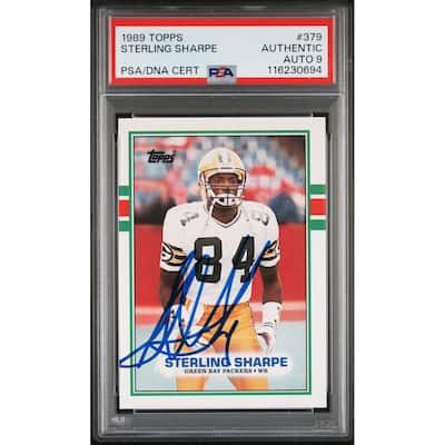 Sterling Sharpe 1989 Topps Signed Football Rookie Card #379 Auto Graded PSA 9 Cert # 116230694 - 8' x 11'