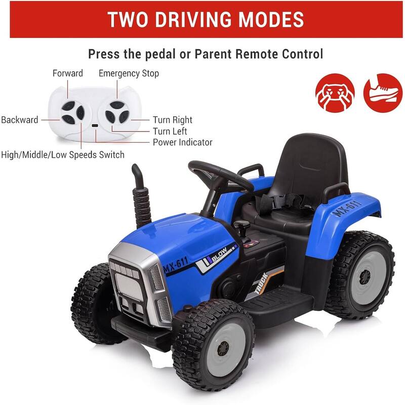35W Kids Ride On Tractor, Electric Vehicle Car with Trailer & Remote Control