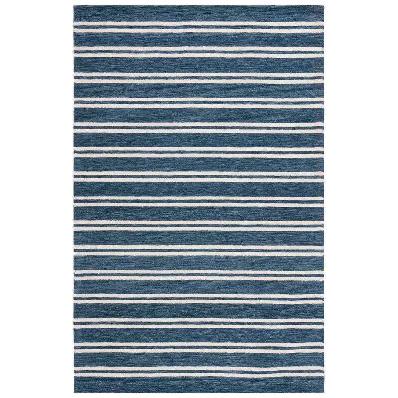 SAFAVIEH Handmade Metro Husnuye Stripe Wool Rug - 6' Square - Blue/Ivory