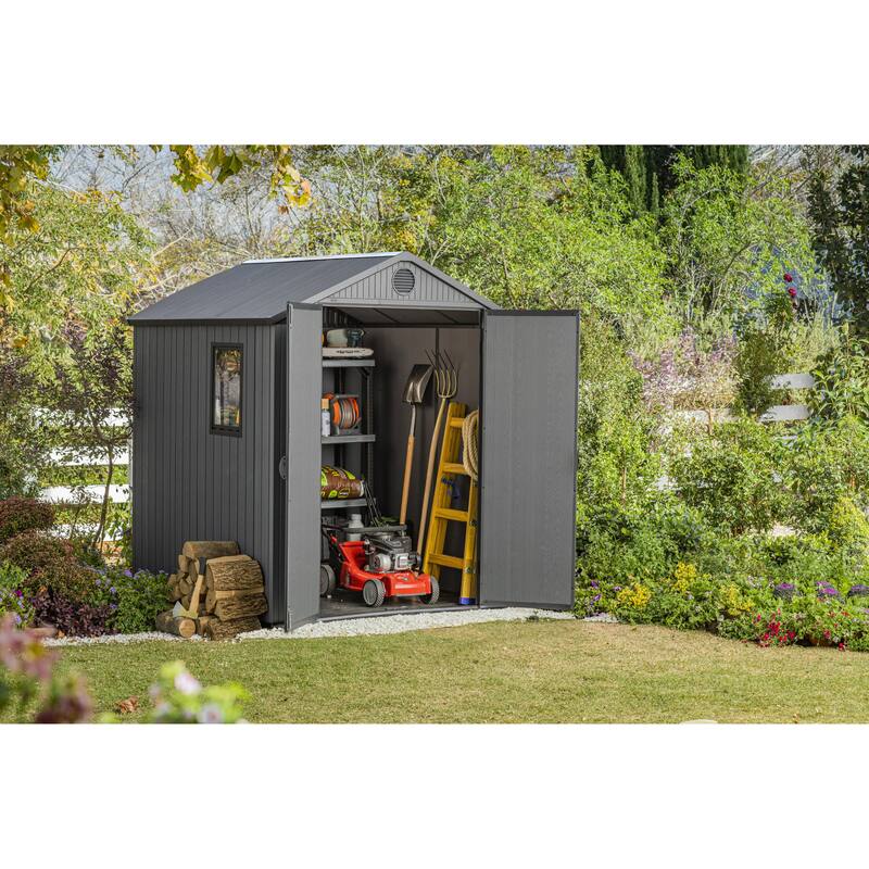 Keter Darwin 6x6 ft. Resin Outdoor Storage Shed With Floor for Patio Furniture and Tools, Graphite - 6x6 FT
