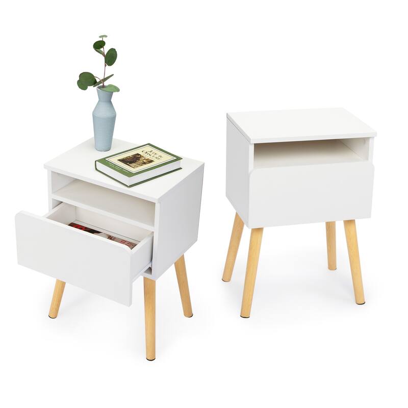 Set of 2 Modern Bedside Table, Nightstand with Drawers and Shelves